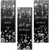 imageDomensi 3 Pcs Glitter Diamond Bathroom Wall Decor Wooden Accept Let Go Have Faith Wall Art Bathroom Decor Black Silver Shiny Drips Hanging Sign for Living Room Home Spa