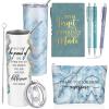 imageDomensi 6 Pcs Employee Appreciation Gift Set for Women Female Christmas Thank You Gift May You Be Proud 20 oz Rustic Marble Sign Tumbler Makeup Bag Journal for Teacher Nurse Lady Work BusinessWhiteBlue