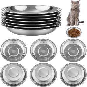 imageDomensi 12 Pieces Stainless Steel Whisker Friendly Cat Bowl Shallow Cat Food Dish 67 Inch Wet Feeding Bowls Flat Pet Dish Small Pet Plate for Kittens Ferrets Stray63 Inch