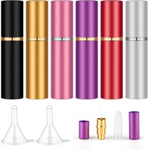 imageDomensi 6 Pcs Lipstick Flask 017 oz Fake Funny Lipstick Flask Portable Leakproof Drinking with 2 Funnels for Party Gifts Cruise Activities Pink Purple Black Gold Silver and Red