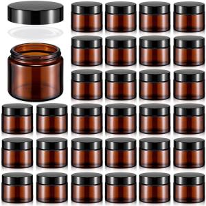 imageDomensi 72 Pcs 2 oz Glass Jars with Lids Travel Size Round Leakproof Empty Cosmetic Jars with Inner Liners Lid for Storing Makeup Lotions Face Cream Ointments Candle DIY Making BlackAmber