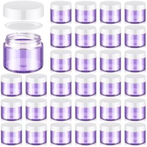 imageDomensi 72 Pcs 2 oz Glass Jars with Lids Travel Size Round Leakproof Empty Cosmetic Jars with Inner Liners Lid for Storing Makeup Lotions Face Cream Ointments Candle DIY Making BlackLight Purple