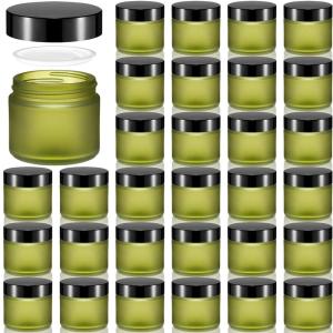 imageDomensi 72 Pcs 2 oz Glass Jars with Lids Travel Size Round Leakproof Empty Cosmetic Jars with Inner Liners Lid for Storing Makeup Lotions Face Cream Ointments Candle DIY Making BlackPea Green
