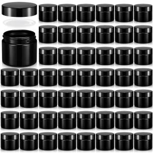imageDomensi 72 Pcs 2 oz Glass Jars with Lids Travel Size Round Leakproof Empty Cosmetic Jars with Inner Liners Lid for Storing Makeup Lotions Face Cream Ointments Candle DIY Making BlackDeep Black