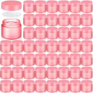 imageDomensi 72 Pcs 2 oz Glass Jars with Lids Travel Size Round Leakproof Empty Cosmetic Jars with Inner Liners Lid for Storing Makeup Lotions Face Cream Ointments Candle DIY Making BlackPink