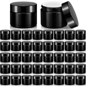 imageDomensi 72 Pcs 2 oz Glass Jars with Lids Travel Size Round Leakproof Empty Cosmetic Jars with Inner Liners Lid for Storing Makeup Lotions Face Cream Ointments Candle DIY Making BlackBlack