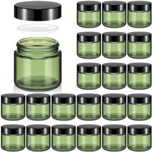 imageDomensi 72 Pcs 2 oz Glass Jars with Lids Travel Size Round Leakproof Empty Cosmetic Jars with Inner Liners Lid for Storing Makeup Lotions Face Cream Ointments Candle DIY Making BlackOlive Green