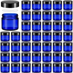 imageDomensi 72 Pcs 2 oz Glass Jars with Lids Travel Size Round Leakproof Empty Cosmetic Jars with Inner Liners Lid for Storing Makeup Lotions Face Cream Ointments Candle DIY Making BlackCobalt Blue