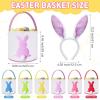 imageDomensi 12 Pcs Easter Basket Set for Kids Canvas Easter Baskets with Handles and Plush Bunny Ear Headbands Reusable Small Bags Bulk for Egg Hunt SuppliesCuteRabbit Ears