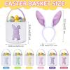 imageDomensi 12 Pcs Easter Basket Set for Kids Canvas Easter Baskets with Handles and Plush Bunny Ear Headbands Reusable Small Bags Bulk for Egg Hunt SuppliesCuteChildlike Delight