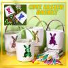 imageDomensi 12 Pcs Easter Basket Set for Kids Canvas Easter Baskets with Handles and Plush Bunny Ear Headbands Reusable Small Bags Bulk for Egg Hunt SuppliesCuteBright Style