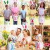 imageDomensi 12 Pcs Easter Basket Set for Kids Canvas Easter Baskets with Handles and Plush Bunny Ear Headbands Reusable Small Bags Bulk for Egg Hunt SuppliesCuteRabbit Ears