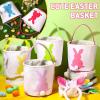 imageDomensi 12 Pcs Easter Basket Set for Kids Canvas Easter Baskets with Handles and Plush Bunny Ear Headbands Reusable Small Bags Bulk for Egg Hunt SuppliesCuteRabbit Ears