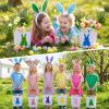 imageDomensi 12 Pcs Easter Basket Set for Kids Canvas Easter Baskets with Handles and Plush Bunny Ear Headbands Reusable Small Bags Bulk for Egg Hunt SuppliesCuteMacaron