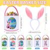 imageDomensi 12 Pcs Easter Basket Set for Kids Canvas Easter Baskets with Handles and Plush Bunny Ear Headbands Reusable Small Bags Bulk for Egg Hunt SuppliesCuteCute