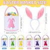 imageDomensi 12 Pcs Easter Basket Set for Kids Canvas Easter Baskets with Handles and Plush Bunny Ear Headbands Reusable Small Bags Bulk for Egg Hunt SuppliesCuteMacaron