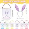 imageDomensi 12 Pcs Easter Basket Set for Kids Canvas Easter Baskets with Handles and Plush Bunny Ear Headbands Reusable Small Bags Bulk for Egg Hunt SuppliesCuteFootprints