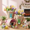 imageDomensi 3 Pack Easter Egg Basket for Kids Bunny Easter Burlap Basket to Carry Eggs Candy and Gifts for Girls Boys Egg Hunt Party Favor Decoration GiftsFluffy Tails Printed Rabbit Toys Bucket Tote
