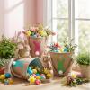 imageDomensi 3 Pack Easter Egg Basket for Kids Bunny Easter Burlap Basket to Carry Eggs Candy and Gifts for Girls Boys Egg Hunt Party Favor Decoration GiftsFluffy Tails Printed Rabbit Toys Bucket Tote