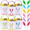 imageDomensi 12 Pcs Easter Basket Set for Kids Canvas Easter Baskets with Handles and Plush Bunny Ear Headbands Reusable Small Bags Bulk for Egg Hunt SuppliesCuteFootprints