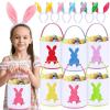 imageDomensi 12 Pcs Easter Basket Set for Kids Canvas Easter Baskets with Handles and Plush Bunny Ear Headbands Reusable Small Bags Bulk for Egg Hunt SuppliesCuteRabbit Ears