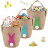 imageDomensi 3 Pack Easter Egg Basket for Kids Bunny Easter Burlap Basket to Carry Eggs Candy and Gifts for Girls Boys Egg Hunt Party Favor Decoration GiftsFluffy Tails Printed Rabbit Toys Bucket Tote