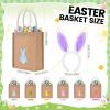 imageDomensi 12 Pcs Easter Tote Bag Set with Bunny Headband Reusable Jute Easter Burlap Totes 6 Bunny Ears Headband for Kids Bulk Bags for Egg Hunt Candy Party Favors Spring Hunting Daily Use