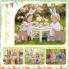 imageDomensi 12 Pcs Easter Tote Bag Set with Bunny Headband Reusable Jute Easter Burlap Totes 6 Bunny Ears Headband for Kids Bulk Bags for Egg Hunt Candy Party Favors Spring Hunting Daily Use