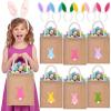 imageDomensi 12 Pcs Easter Tote Bag Set with Bunny Headband Reusable Jute Easter Burlap Totes 6 Bunny Ears Headband for Kids Bulk Bags for Egg Hunt Candy Party Favors Spring Hunting Daily Use