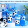 imageDomensi 12 Pcs Pink Soccer Plastic Tumbler with Lid and Straw 24oz Reusable Plastic Cups with Straw Cover Caps Soccer Party Favors Gifts for Fan Friend Guest Birthday Office Sport Party SuppliesBlue