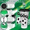 imageDomensi 12 Pcs Pink Soccer Plastic Tumbler with Lid and Straw 24oz Reusable Plastic Cups with Straw Cover Caps Soccer Party Favors Gifts for Fan Friend Guest Birthday Office Sport Party SuppliesBlack White Green