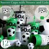 imageDomensi 12 Pcs Pink Soccer Plastic Tumbler with Lid and Straw 24oz Reusable Plastic Cups with Straw Cover Caps Soccer Party Favors Gifts for Fan Friend Guest Birthday Office Sport Party SuppliesBlack White Green