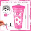 imageDomensi 12 Pcs Pink Soccer Plastic Tumbler with Lid and Straw 24oz Reusable Plastic Cups with Straw Cover Caps Soccer Party Favors Gifts for Fan Friend Guest Birthday Office Sport Party SuppliesPink