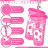 imageDomensi 12 Pcs Pink Soccer Plastic Tumbler with Lid and Straw 24oz Reusable Plastic Cups with Straw Cover Caps Soccer Party Favors Gifts for Fan Friend Guest Birthday Office Sport Party SuppliesPink