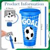 imageDomensi 12 Pcs Pink Soccer Plastic Tumbler with Lid and Straw 24oz Reusable Plastic Cups with Straw Cover Caps Soccer Party Favors Gifts for Fan Friend Guest Birthday Office Sport Party SuppliesBlue