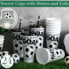 imageDomensi 12 Pcs Pink Soccer Plastic Tumbler with Lid and Straw 24oz Reusable Plastic Cups with Straw Cover Caps Soccer Party Favors Gifts for Fan Friend Guest Birthday Office Sport Party SuppliesBlack White