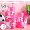 imageDomensi 12 Pcs Pink Soccer Plastic Tumbler with Lid and Straw 24oz Reusable Plastic Cups with Straw Cover Caps Soccer Party Favors Gifts for Fan Friend Guest Birthday Office Sport Party SuppliesPink