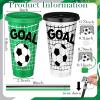 imageDomensi 12 Pcs Pink Soccer Plastic Tumbler with Lid and Straw 24oz Reusable Plastic Cups with Straw Cover Caps Soccer Party Favors Gifts for Fan Friend Guest Birthday Office Sport Party SuppliesBlack White Green