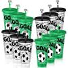 imageDomensi 12 Pcs Pink Soccer Plastic Tumbler with Lid and Straw 24oz Reusable Plastic Cups with Straw Cover Caps Soccer Party Favors Gifts for Fan Friend Guest Birthday Office Sport Party SuppliesBlack White Green