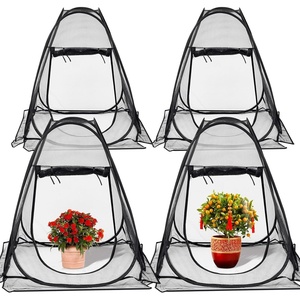 image:imageDomensi 4 Pcs Summer Pop Up Gardening Net Cover 335 x 335 x 37 Inch Pop up Mesh Plant Cover with 16 Ground Stakes for Vegetable Fruit Flower Plant Protectors from Animals Plant Tent Popup Greenhouse